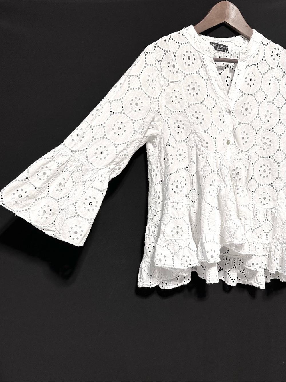 Bella Amore Italy White Eyelet Ruffle Peplum Blouse S/M Cottagecore - Picture 4 of 8